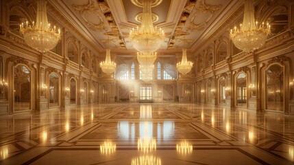 Obraz premium Grand Luxurious Ballroom with Majestic Chandeliers and Gleaming Floors