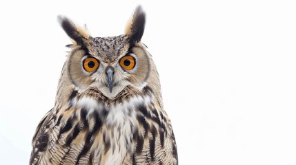 Fototapeta premium Intense gaze of eurasian eagle owl with vibrant orange eyes and tufted feathers