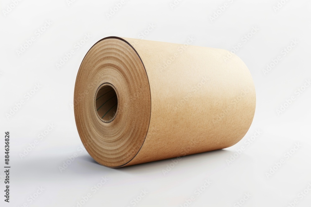 Poster a close-up shot of a roll of brown paper sitting on a white surface, ready for use or decoration