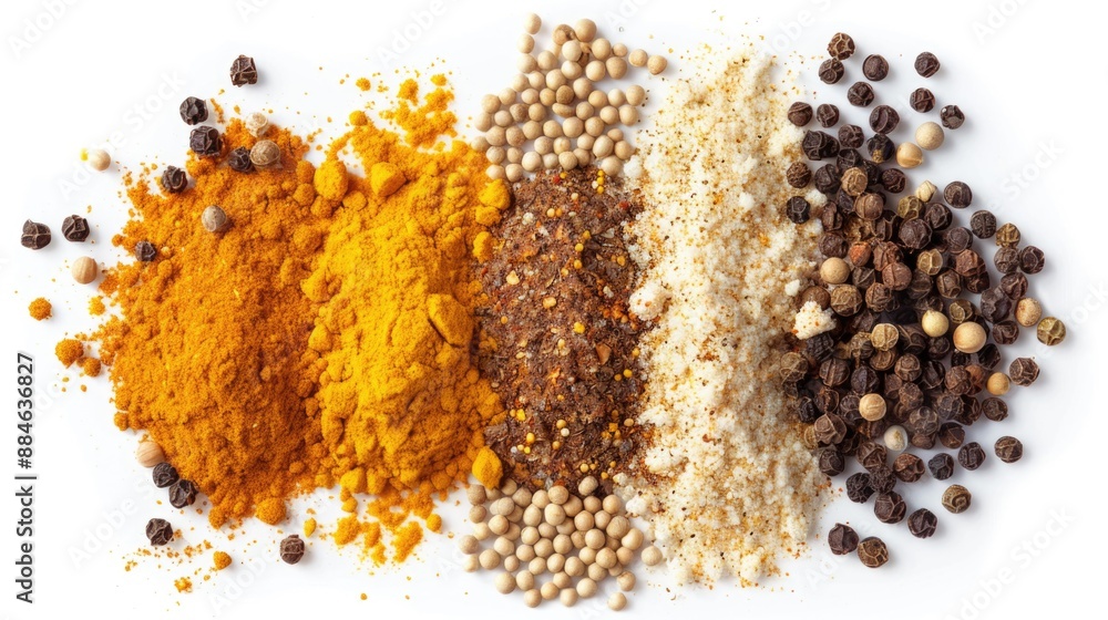 Poster a collection of different spices arranged on a white surface