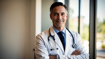 professional medical doctor photo, capturing a physician in a crisp white coat, ready to provide exceptional care. The doctor's confident and approachable demeanor reflects their expertise