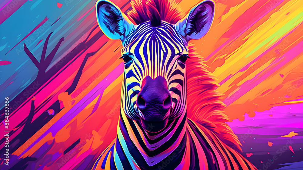 Canvas Prints Neon Zebra: A Colorful Burst