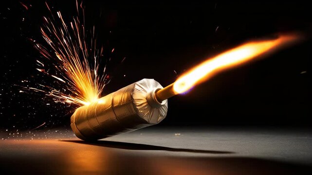dynamite stick with burning fuse against a dark background