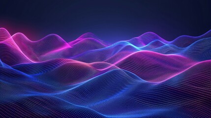 Fototapeta premium Abstract shape glowing in ultraviolet and violet spectrum with curvy neon lines on a blue background.