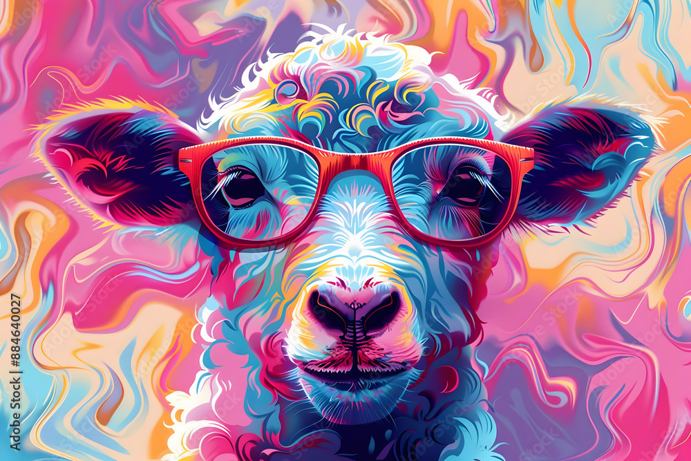 Sticker Colorful Sheep in Glasses