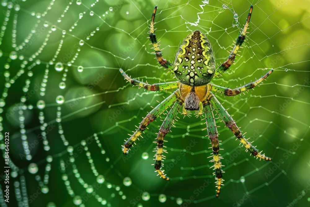 Poster a spider sits at the center of its intricate web, waiting for prey