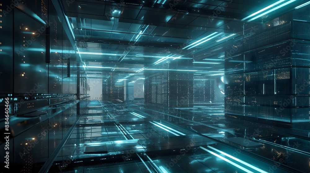 Poster 44. a futuristic ai system controlling a massive, intricate data center