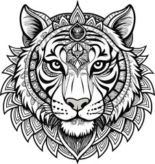 Celestial Animal adults tiger face with mandala. Adobe Illustrator Artwork