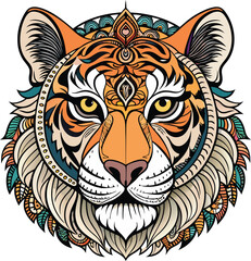 Celestial Animal adults tiger face with mandala. Adobe Illustrator Artwork