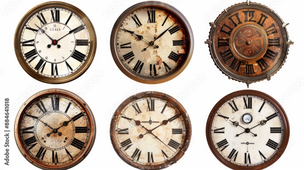 Poster a collection of four clocks with roman numerals