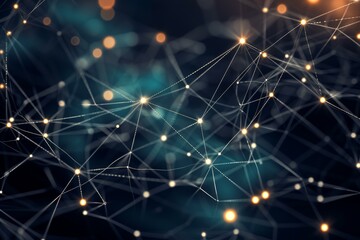 Fototapeta premium Digital visualization of a network with interconnected lines and illuminated nodes on a dark background