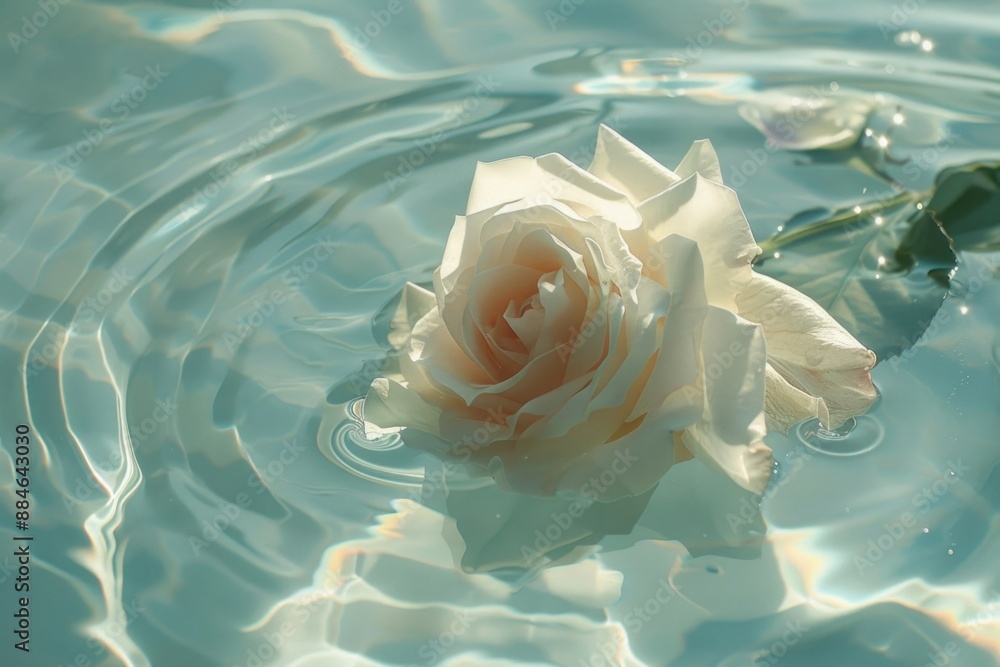 Aufkleber a single rose floats in a pool of water, creating a serene and peaceful scene