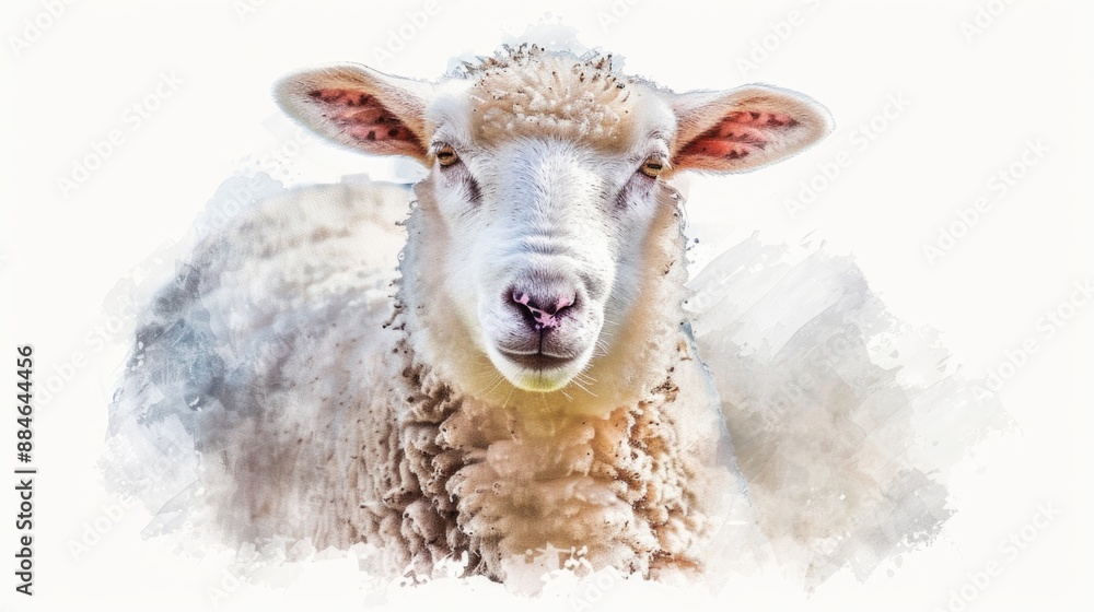 Aufkleber A close-up view of a sheep's face against a white background, suitable for use in educational or commercial contexts where a simple, yet eye-catching image is required