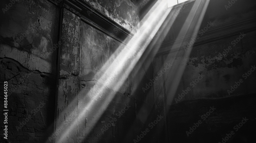 Poster black and white photograph of sunlight streaming through a window, simple and elegant composition