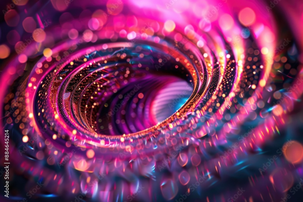 Poster A close-up view of a spiral shaped object sitting on a table or shelf in a dark room