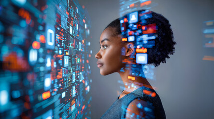 illustration of a person being overwhelmed by media, information and data, concept of information overload