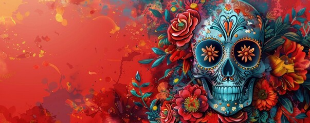 Fototapeta premium Dia de los Muertos banner template with plenty of copy space. Includes vibrant traditional Mexican designs. Suitable for websites, posters, and banners celebrating the Day of the Dead