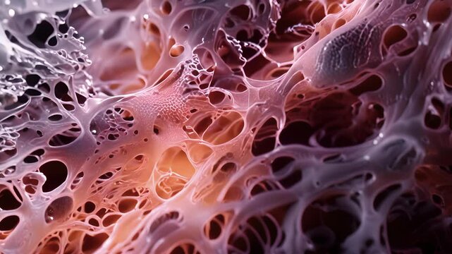 A 3D reconstruction of fibroblasts and their surrounding collagen fibers highlighting the intricate and organized nature of connective tissue.