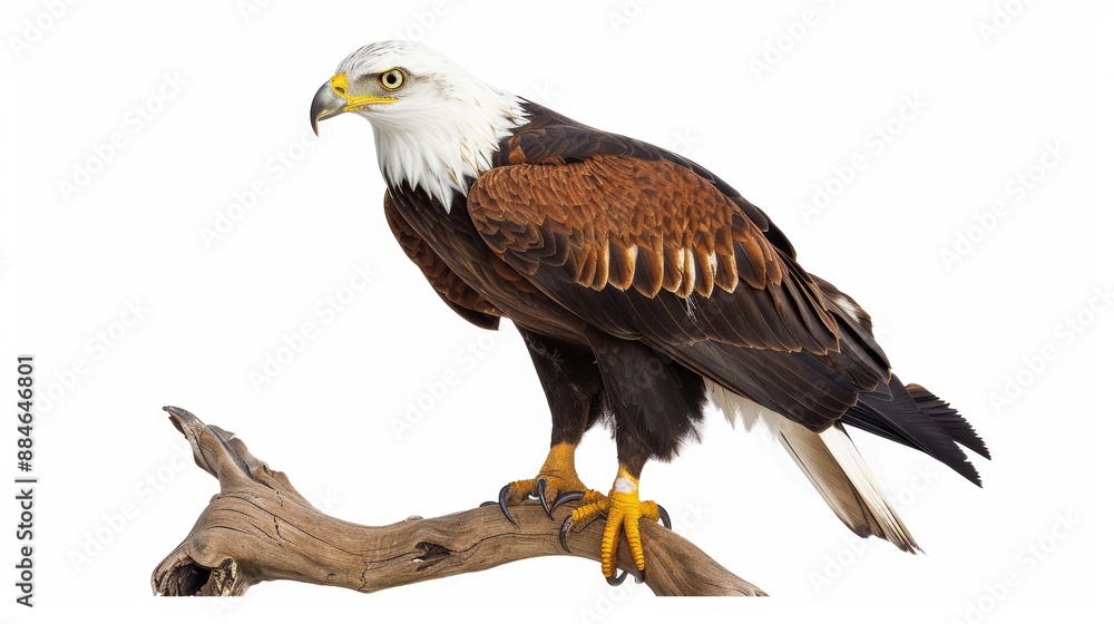 Poster magnificent bald eagle rests on a branch, its keen gaze fixed on a distant target