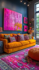 Trendy home office store with stylish furniture and vibrant decor.