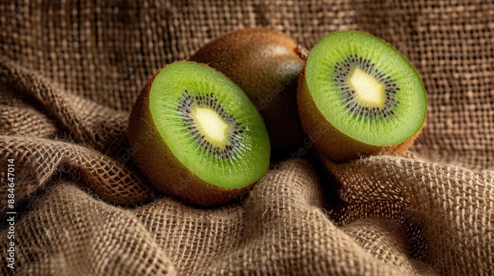 Canvas Prints Fresh Kiwi on Cloth Background Promotes Health Benefits