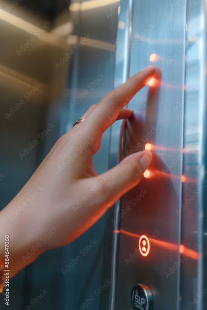 Poster A person presses the button on an elevator