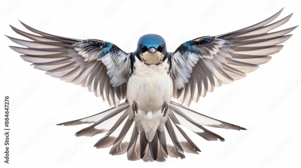Poster the tree swallow bird gracefully soars with fully extended wings, showcasing their intricate feather