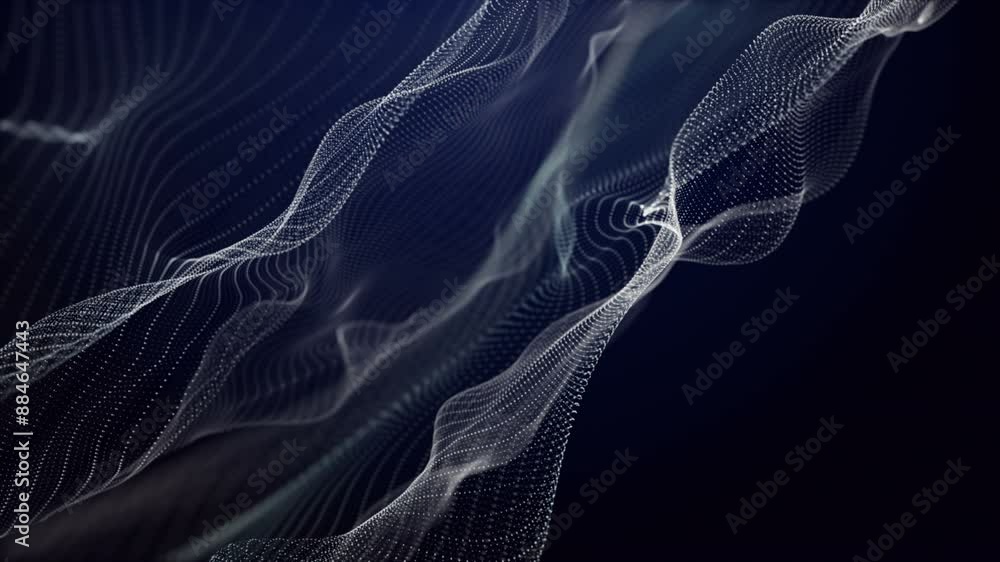 Poster futuristic video animation with particle wave object in slow motion, 4096x2304 loop 4k
