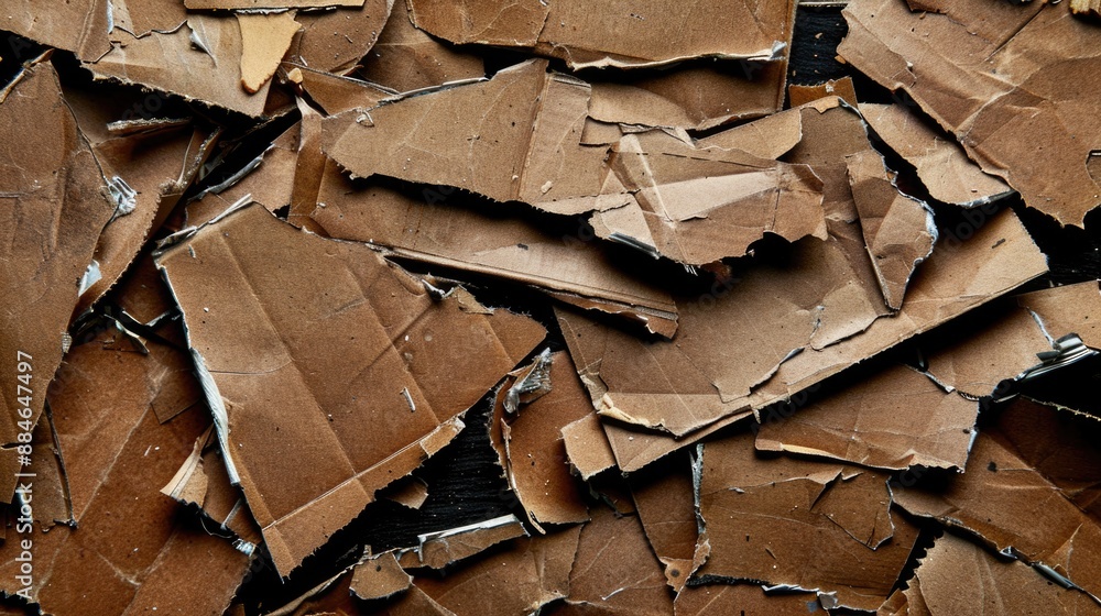 Poster A close-up view of a pile of stacked cardboard boxes, suitable for use in background or texture images