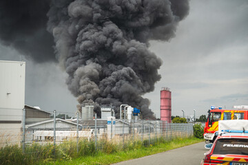 Eine Lagerhalle steht im Vollbrand. In der Halle waren Celluloseprodukte gelagert