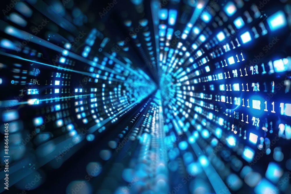 Poster abstract futuristic digital data tunnel with highspeed binary code transfer technology in cyberspace