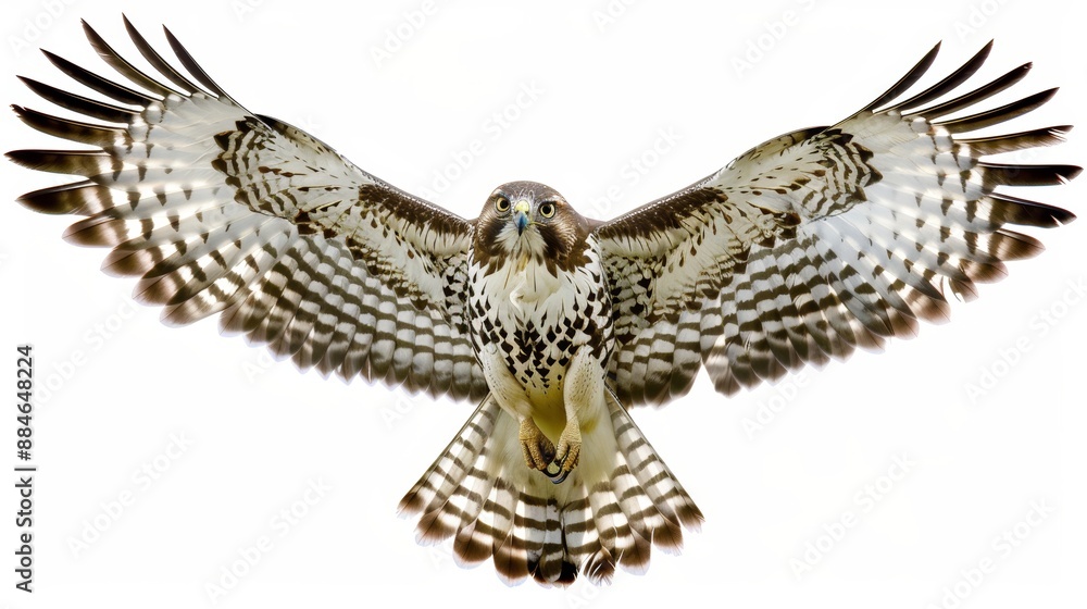 Poster majestic red-tailed hawk in flight, displaying its impressive wingspan and intricate feather pattern