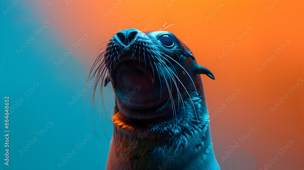 Canvas Prints Seal Portrait in Blue and Orange