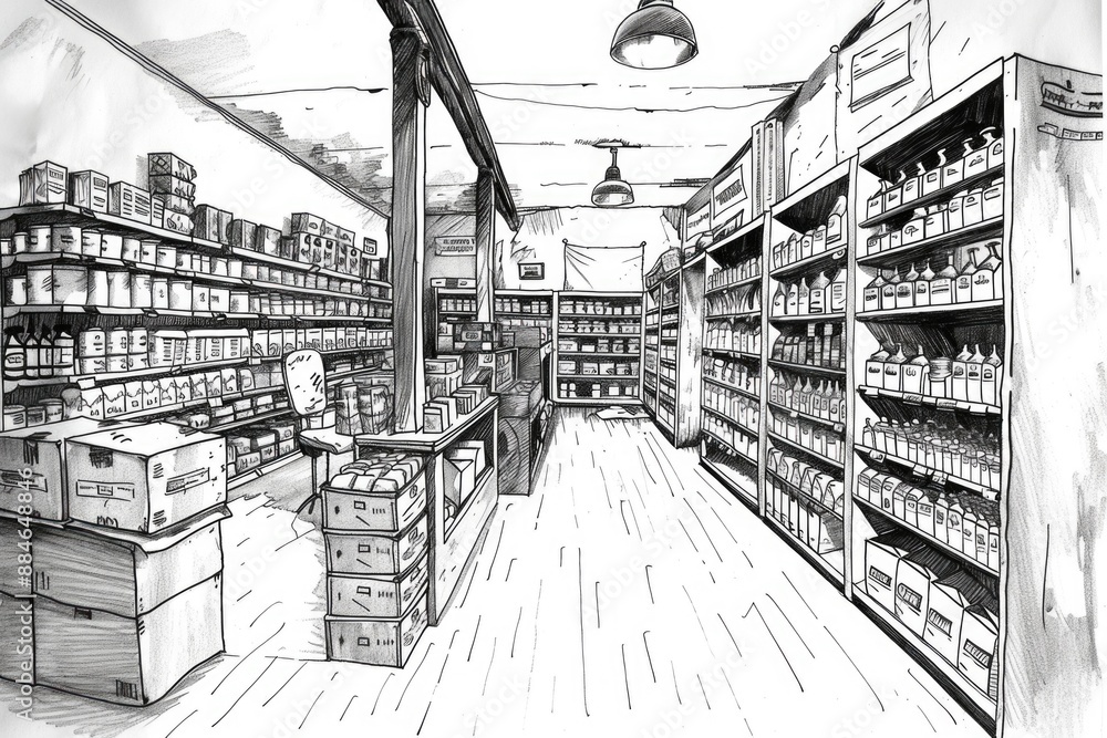 Poster a snapshot of a well-stocked grocery store with various products on display