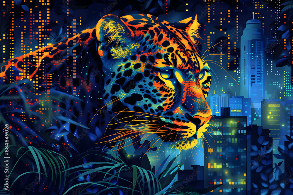 Canvas Prints Neon City Leopard