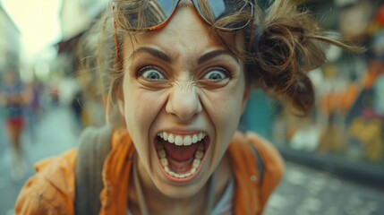 Photorealistic caricature of crazy "Karen" persona