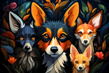 Four Canine Friends in the Woods