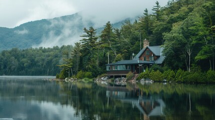 Obraz premium Vacation house with scenic lake view