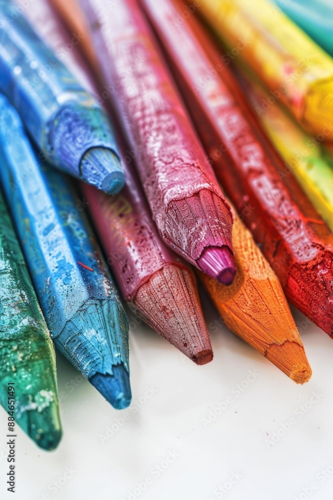 Poster a set of colorful crayons placed side by side, ideal for art projects or decorative purposes