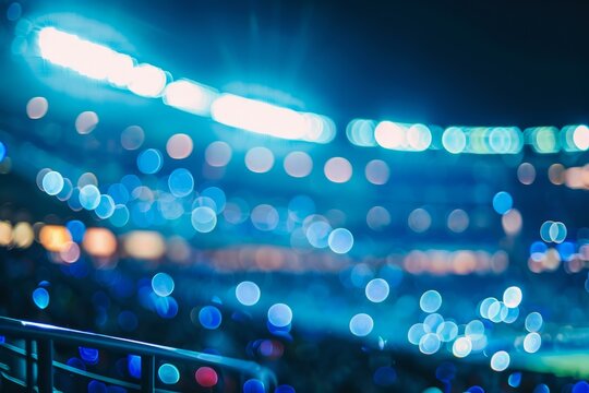 Blurred stadium scene with vivid blue bokeh for vibrant event backdrops