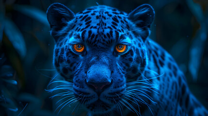 Blue Leopard with Glowing Eyes