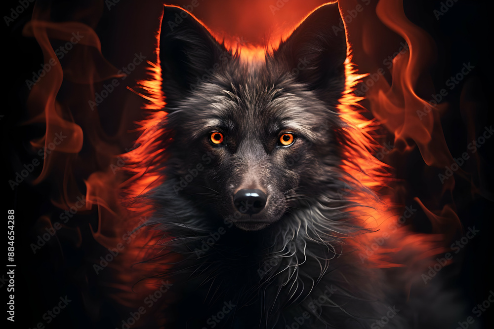 Canvas Prints Fiery Wolf with Glowing Eyes