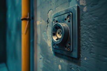 A detailed view of an electrical outlet on a wall, suitable for use in illustrations and designs