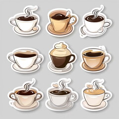 Collection sticker of coffee cup, white background, vector illustration