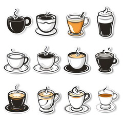 Obraz premium Collection sticker of coffee cup, white background, vector illustration