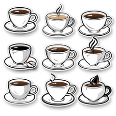 Obraz premium Collection sticker of coffee cup, white background, vector illustration