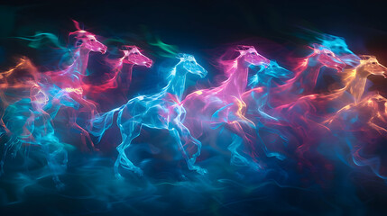 Glowing Horses in Smoke
