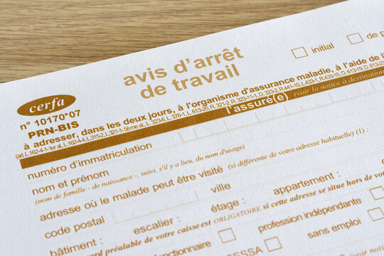 Formulaire d'arr&ecirc;t de travail