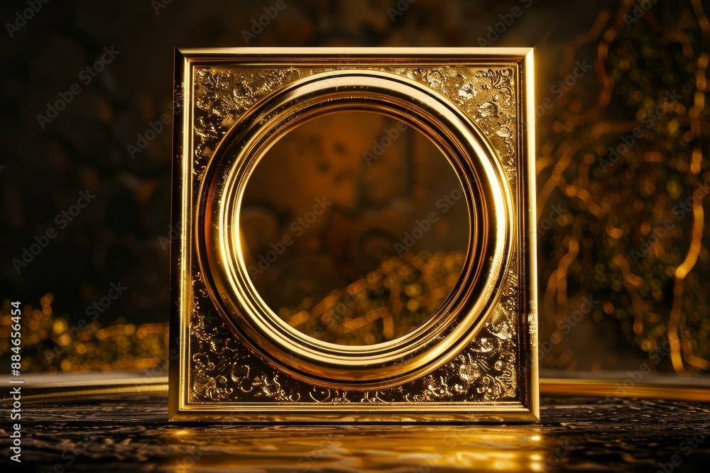 Aufkleber empty ornate gold frame against a luxurious, abstract backdrop with bokeh effect