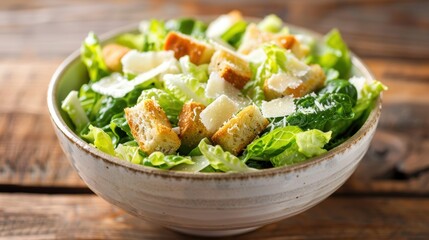 Homemade Caesar Salad with Crunchy Croutons. Generative AI.